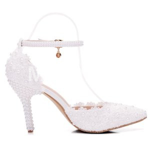 Sandals Woman Summer  Comfortable Pointed Toe String Bead Buckle Strap PU Thin Heels Lace Party Prom Shoes For Women