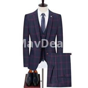 Blazers Pants Vest Set 3 Pieces Set Men's Business Casual Fashion Three Piece Plaid Suit Jacket Coat Trousers Waistcoat