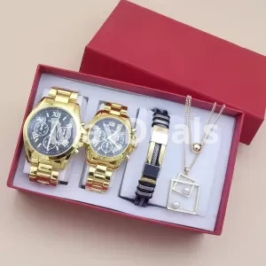 Couple Watch Set Men Women's Steel Watch with Men's Bracelets Women's Nacklace
