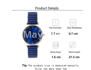 Blue Simple Crystal Ladies Quartz Watch Casual Stainless