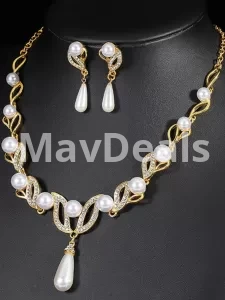 3pcs Women's Jewelry Set Pearl Droplet Necklace Earrings