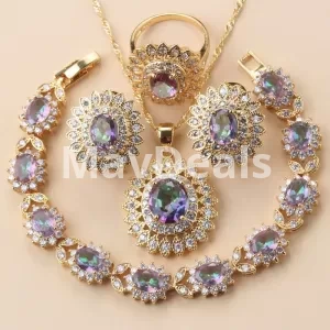 Wedding Necklace Big Sunflowe  Jewelry  Sets 18K Gold Plated