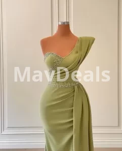 Luxury Sexy Green Evening Dresses Mermaid For Woman Sleeveless One Shoulder Split Satin Prom Grown