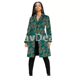 African Print Women Long Jacket Tailored Collar Coat