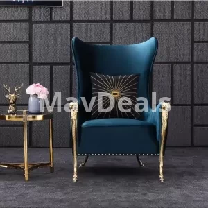 Modern Metal Design High Back Luxury Armchair Velvet Fabric High Blue Sofa Chair