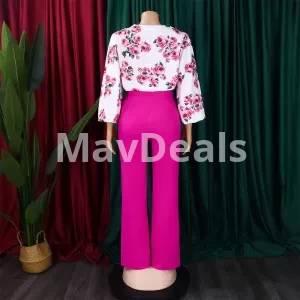 2 Piece Sets Blouse Shirt Printed Long Pants Elegant High Waist Pants