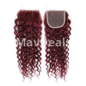 Burgundy Curly Bundle Human hair  With Closure