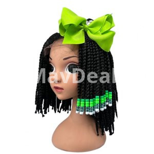 kids Beaded  Ponytail Wig With Colorful  Bows Tie