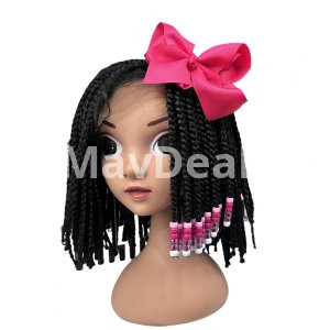 kids Beaded  Ponytail Wig With Colorful  Bows  Tie
