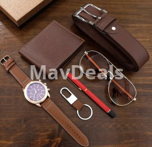 Men Set 6 in 1 Watch Glasses Pen Keychain Belt Purse