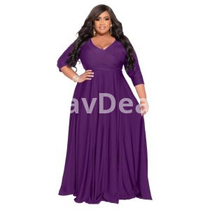 Plus Size Elegant Dress  V-Neck  Floor Length  Three-Quarter  High Strecth  Polyester  Cotton Material   Size XL-5XL
