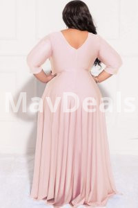 Plus Size Elegant Dress    V-Neck   Floor Length   Three-Quarter   High Strecth   Polyester  Cotton Material    Size XL-5XL