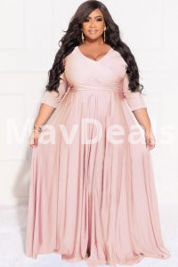 Plus Size Elegant Dress    V-Neck   Floor Length   Three-Quarter   High Strecth   Polyester  Cotton Material    Size XL-5XL