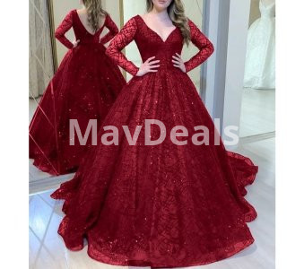 Formal Elegant women dresses   V-Neck   Long sleeve   Ball Gown  Sweep Train