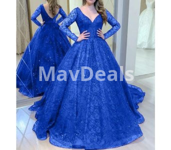 Formal Elegant women dresses   V-Neck   Long sleeve   Ball Gown  Sweep Train