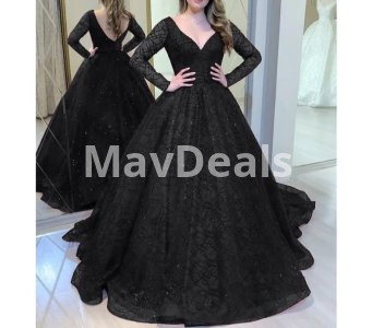 Formal Elegant women dresses   V-Neck   Long sleeve   Ball Gown  Sweep Train