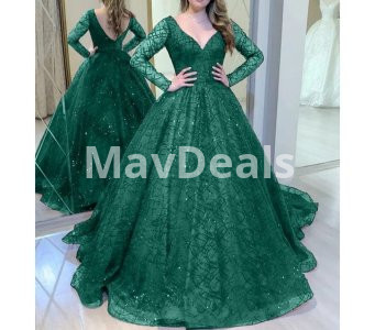 Formal Elegant women dresses   V-Neck   Long sleeve   Ball Gown  Sweep Train