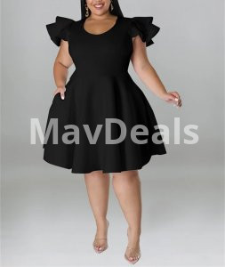 Elegant Plus Size Dress  For women   Above knee   Short sleeve  High Stretch   O_Neck  Size XL -5XL