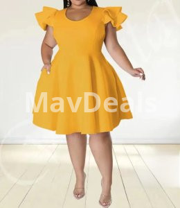 Elegant Plus Size Dress  For women   Above knee   Short sleeve  High Stretch   O_Neck  Size XL -5XL