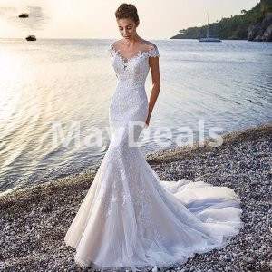 Princess Bride Mermaid Wedding Dress White Trailing Perspective Backless Lace Wedding Dress