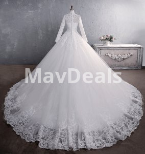 Lace Wedding Dress Bridal Stand-up Collar Long-sleeved Large Tail Large Size