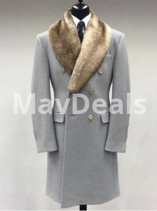 Men Winter Woolen Polo Collar Solid Color Mid-length Pocket Casual Coat