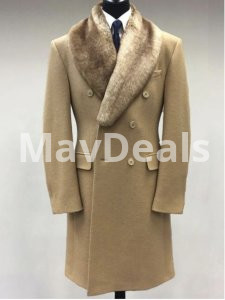 Men Winter Woolen Polo Collar Solid Color Mid-length Pocket Casual Coat