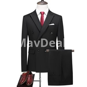 Men's Double Breasted Solid Color Coat Trousers Suit
