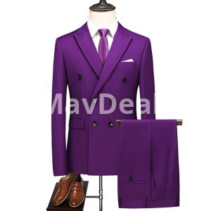 Men's Double Breasted Solid Color Coat Trousers Suit