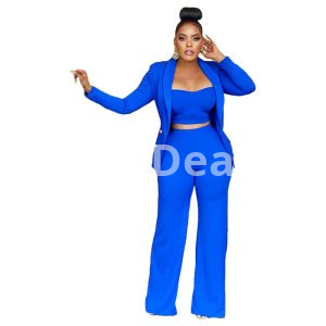 Women Suit Jacket Vest Wide Leg Pants Three Piece Set