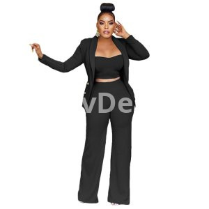Women Suit Jacket Vest Wide Leg Pants Three Piece Set