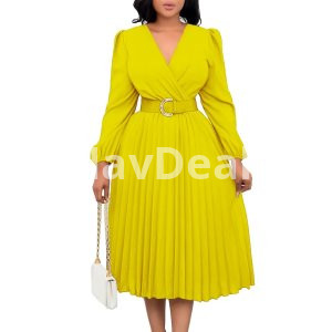 Pleated Elegant Women Dresses Long sleeved