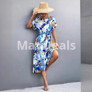 Women Sexy Prink O-Neck Short sleeve Dress