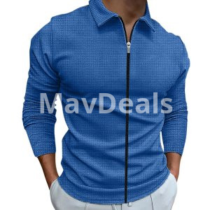 Men's Clothing Waffle Style Zipped Lapel Jacket