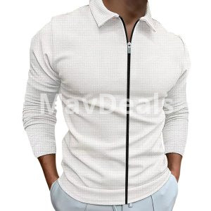 Men's Clothing Waffle Style Zipped Lapel Jacket