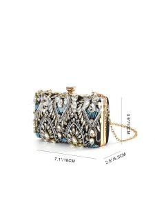 Women Flowers Beaded Purse Handbag for party