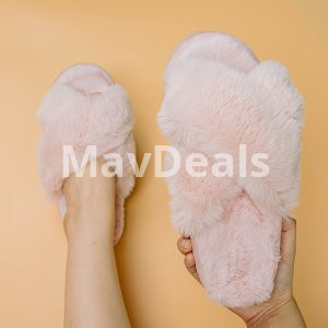 Women Fashion Warm Fluffy Slippers  Faux Fur Cross Indoor Floor Slides Flat Soft Furry Ladies Female Celebrities Flip Flops