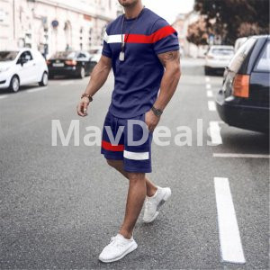 Men's Athletic Leisure Patchwork Short Sleeve Fitness Suit