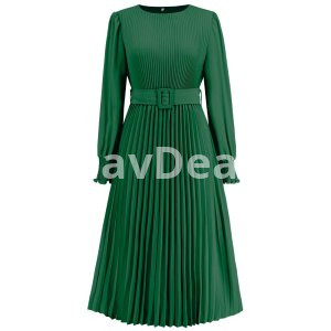 Women's Round Neck Bubble Long Sleeve Pleated Dress,dress