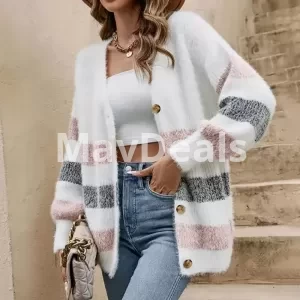 V-neck Sweater Women's Classic Striped Single-breasted Cardigan