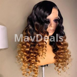 180 Density ombre Blond kindly Curly Lace Front  Wig
