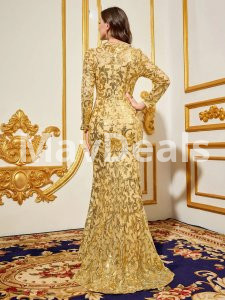 Long Sleeved Glod party Dress   Court Train